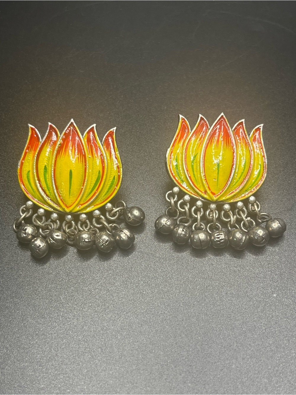 Vintage Lotus Flower Dangle Earrings Bright Enamel Boho Statement Earrings